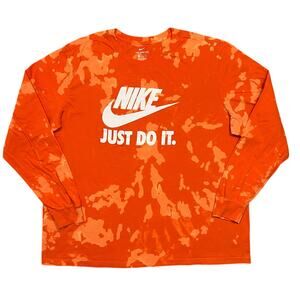Nike Tee Just Do It Graphic Logo Acid Tie Dye Orange Long Sleeve T-Shirt Men XXL